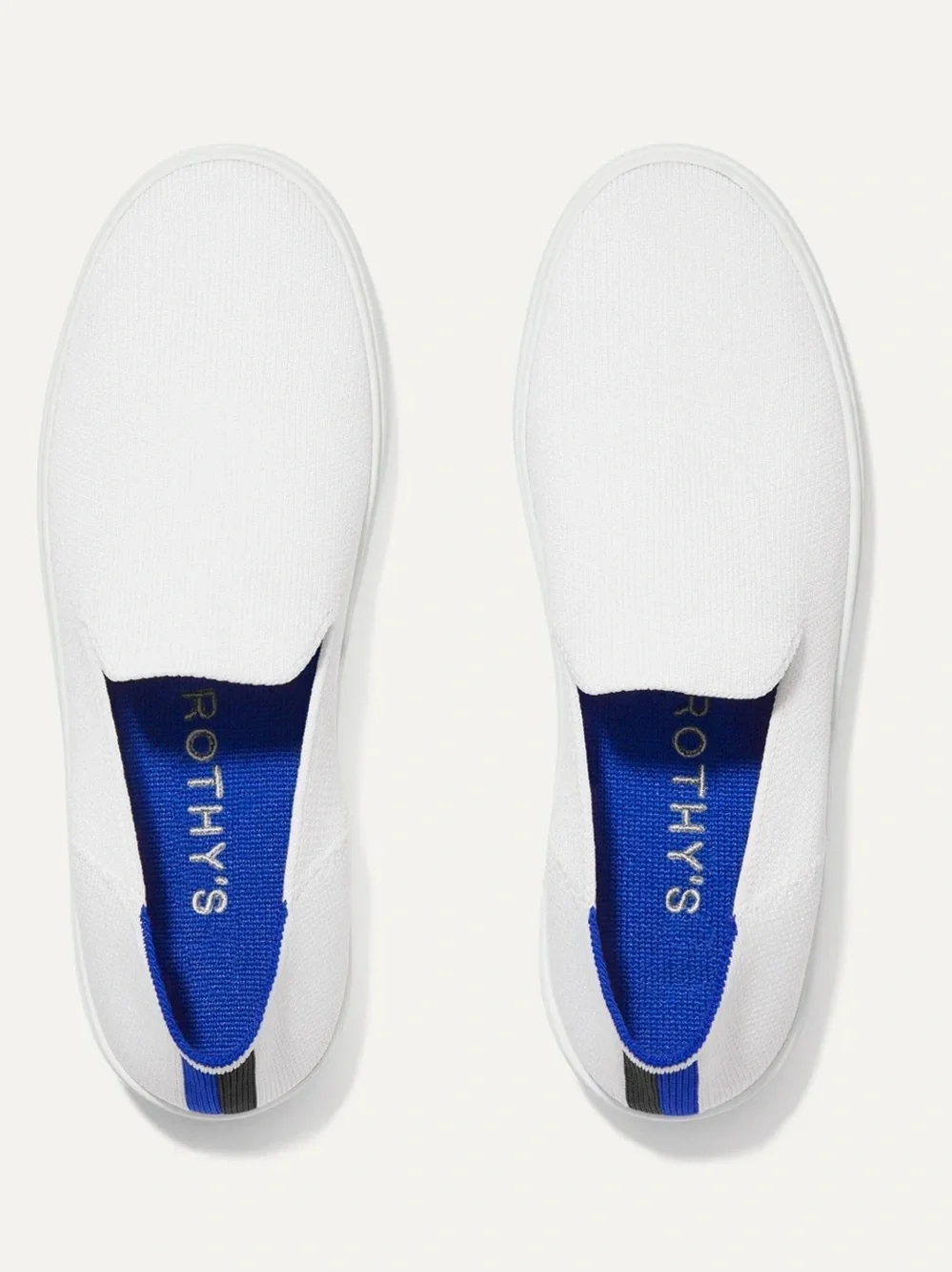Rothy's White Slip-On Sneaker with Blue Heel Trim Sz 11.5